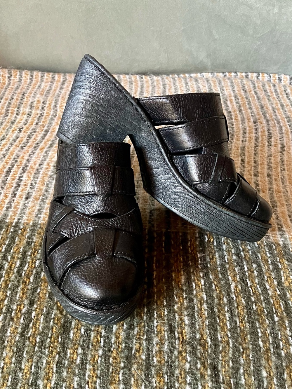 Born Black Woven Leather Platform Mules